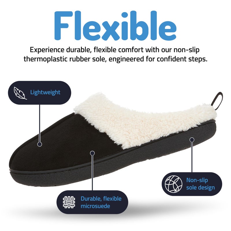 Floopi House Slippers for Women, Fur Lined Clog Womens Slippers Cozy Memory Foam with Indoor & Outdoor Anti Skid Sole (L, Black-301) - Image 4